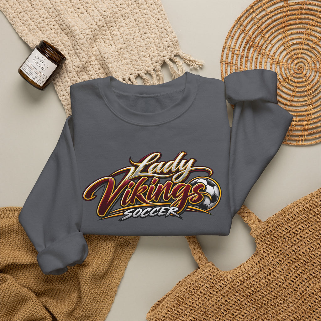Valley Lady Vikings Soccer Script Spirit Fleece Crewneck Sweatshirt