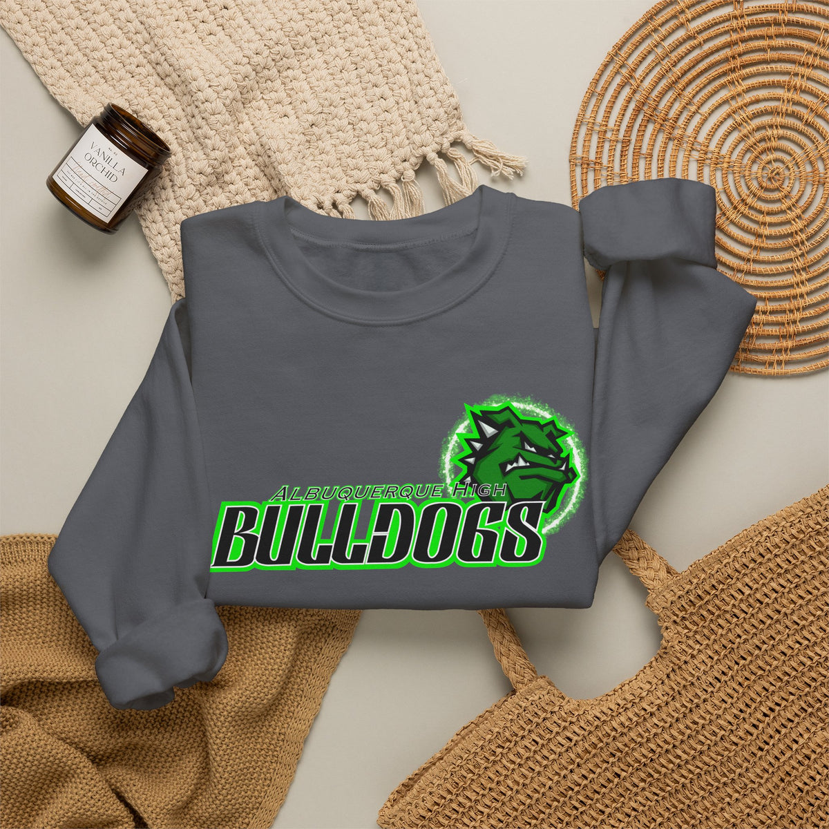 Albuquerque Bulldogs Athletic Mascot Spirit Fleece Crewneck Sweatshirt