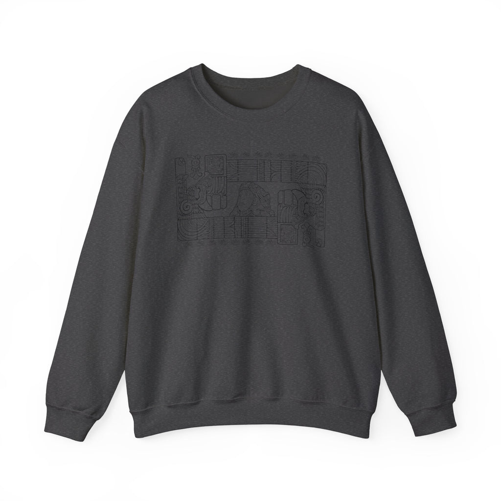 Aztec Wall (Black) – Original Hand-Drawn Aztec Wear Fleece Crewneck Sweatshirt