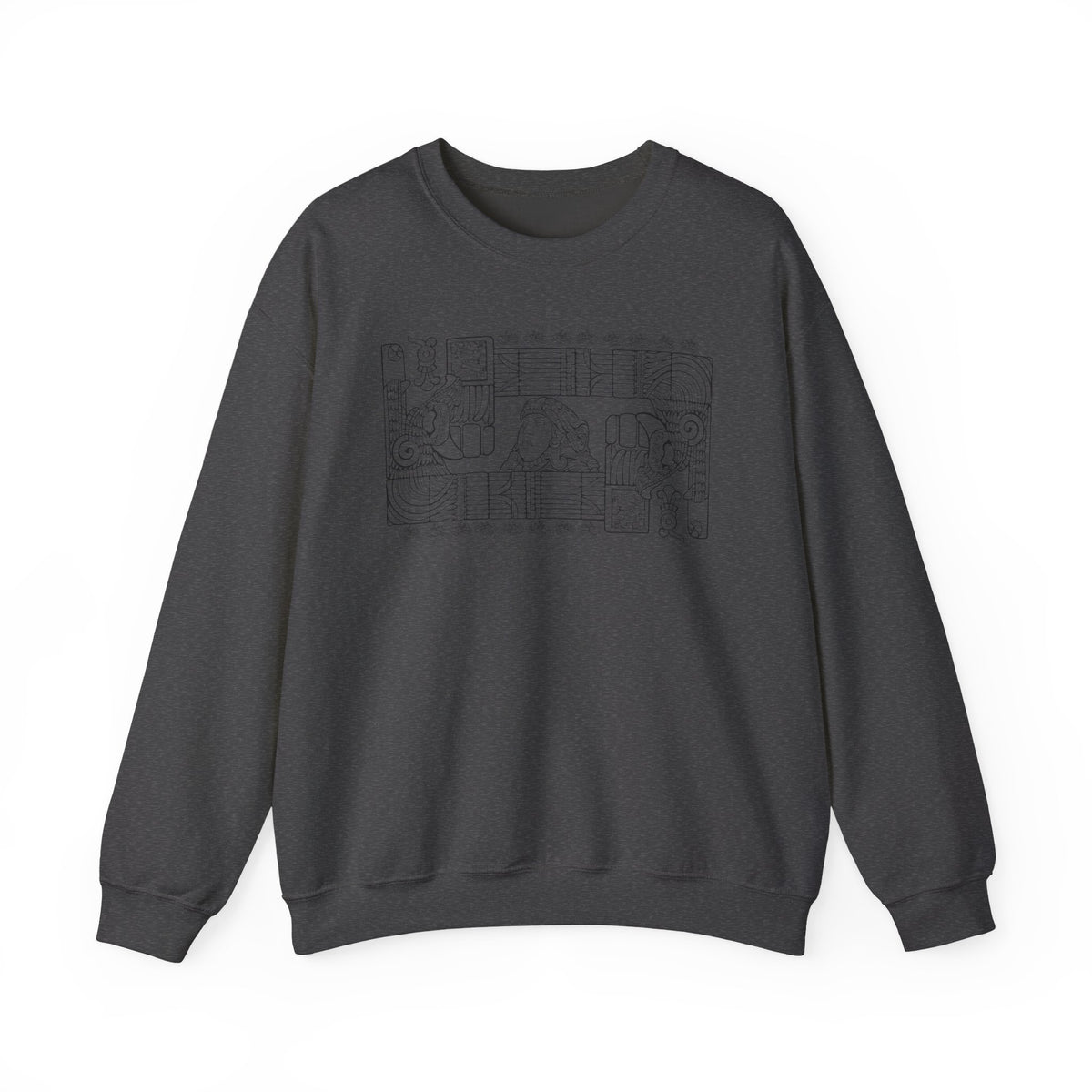 Aztec Wall (Black) – Original Hand-Drawn Aztec Wear Fleece Crewneck Sweatshirt