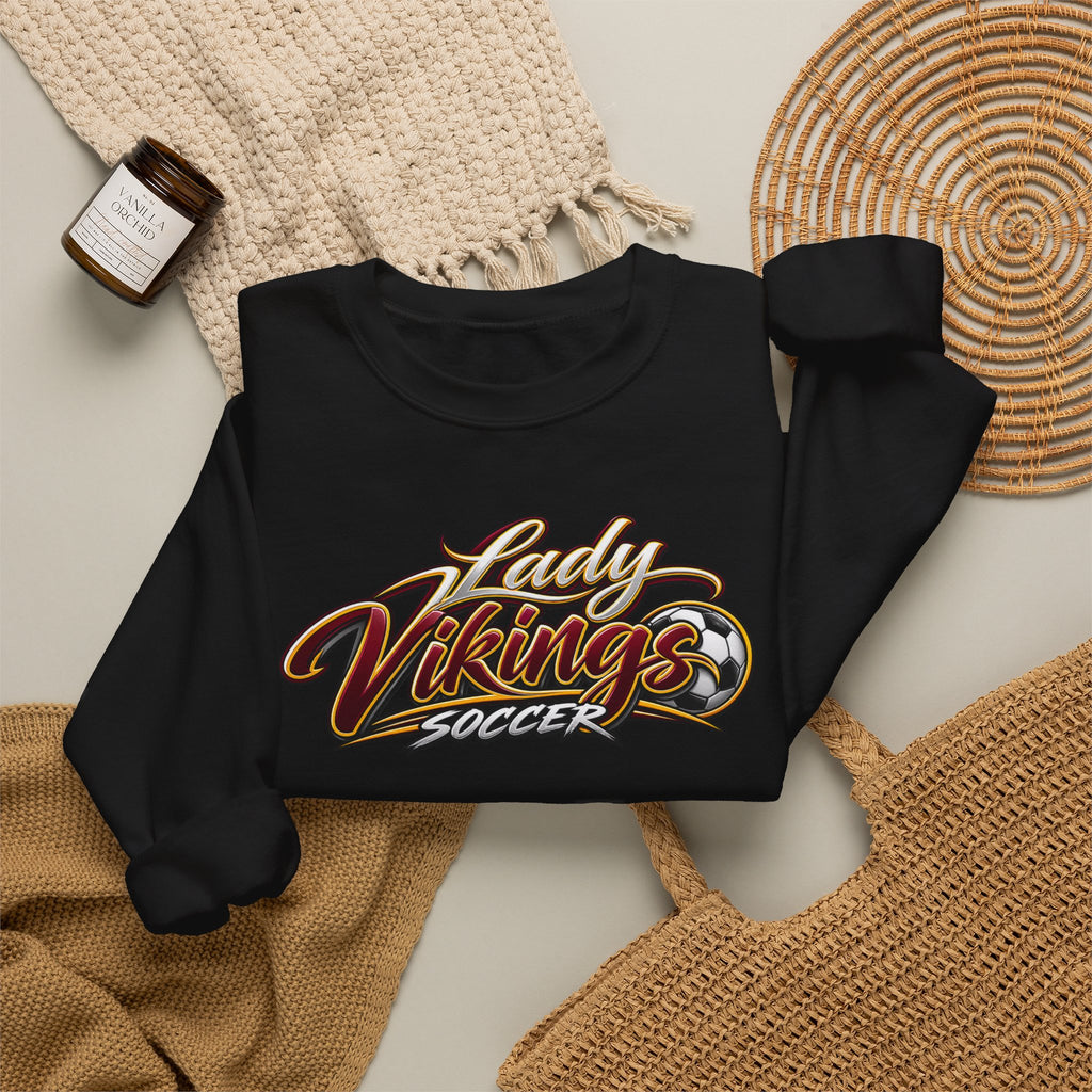 Valley Lady Vikings Soccer Script Spirit Fleece Crewneck Sweatshirt
