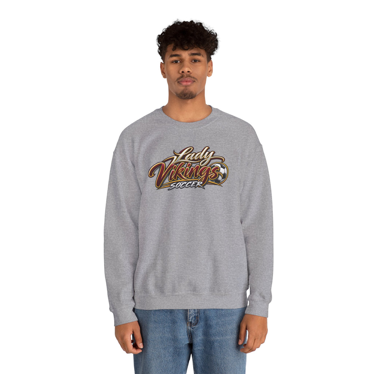 Valley Lady Vikings Soccer Script Spirit Fleece Crewneck Sweatshirt