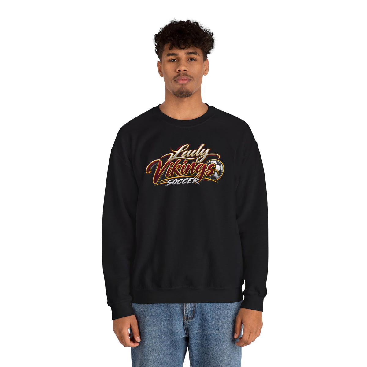 Valley Lady Vikings Soccer Script Spirit Fleece Crewneck Sweatshirt