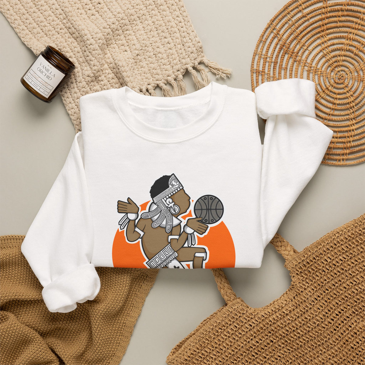 Aztec Hooper (Orange) – Original Aztec Wear Basketball Fleece Crewneck Sweatshirt