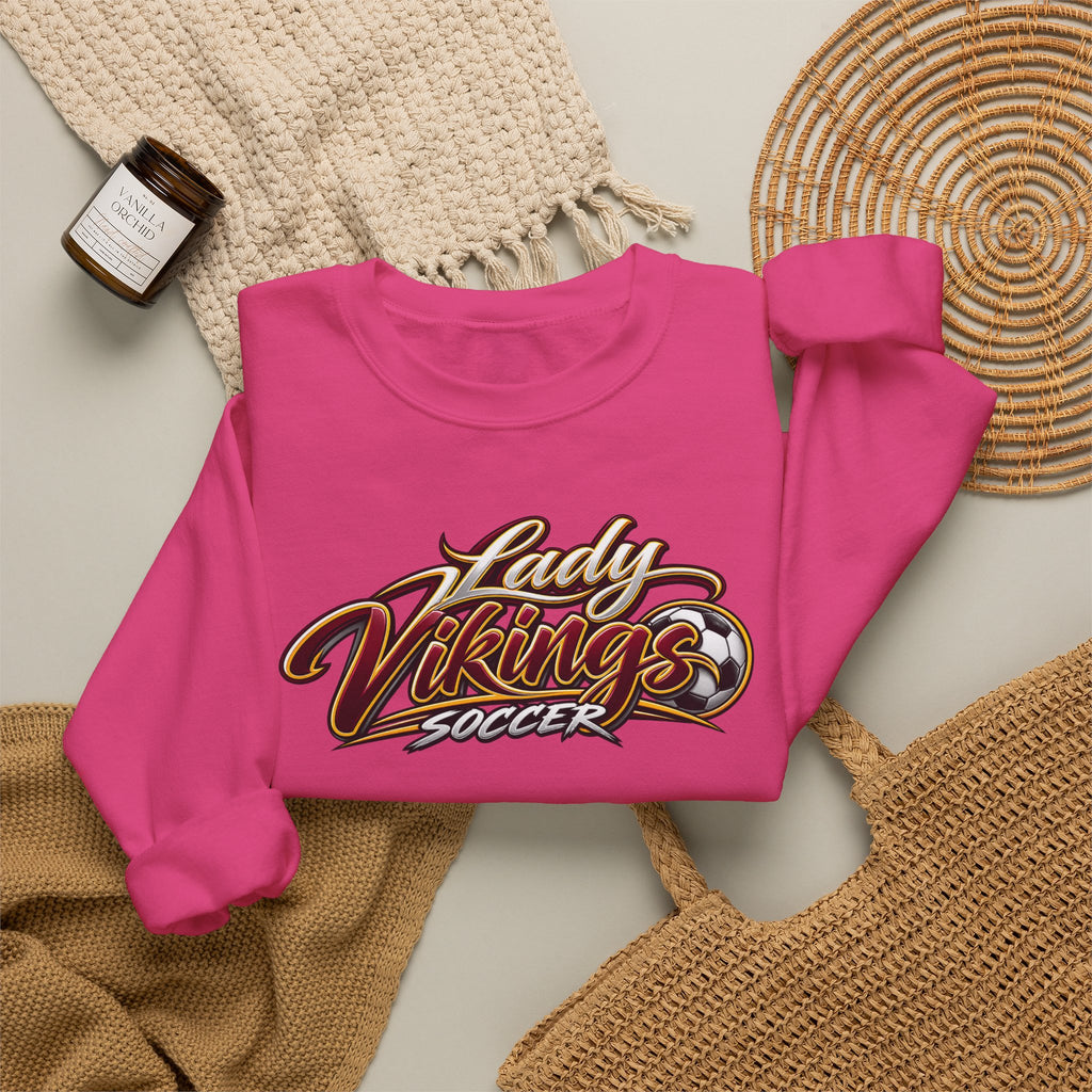 Valley Lady Vikings Soccer Script Spirit Fleece Crewneck Sweatshirt