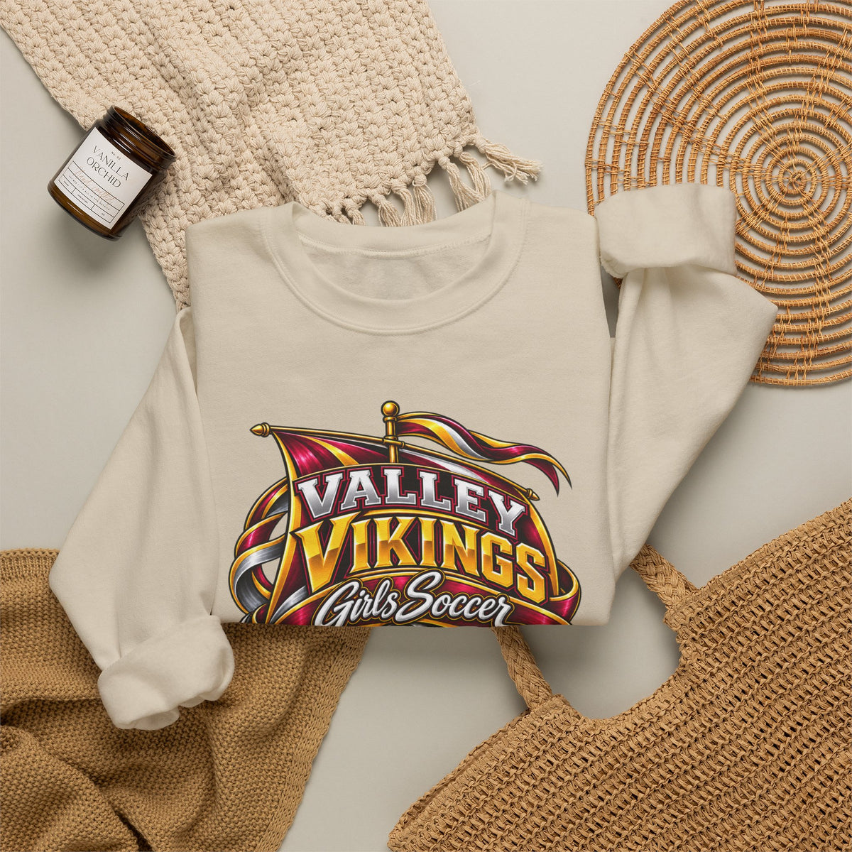 Valley Vikings Girls Soccer Viking Warrior Spirit Fleece Crewneck Sweatshirt