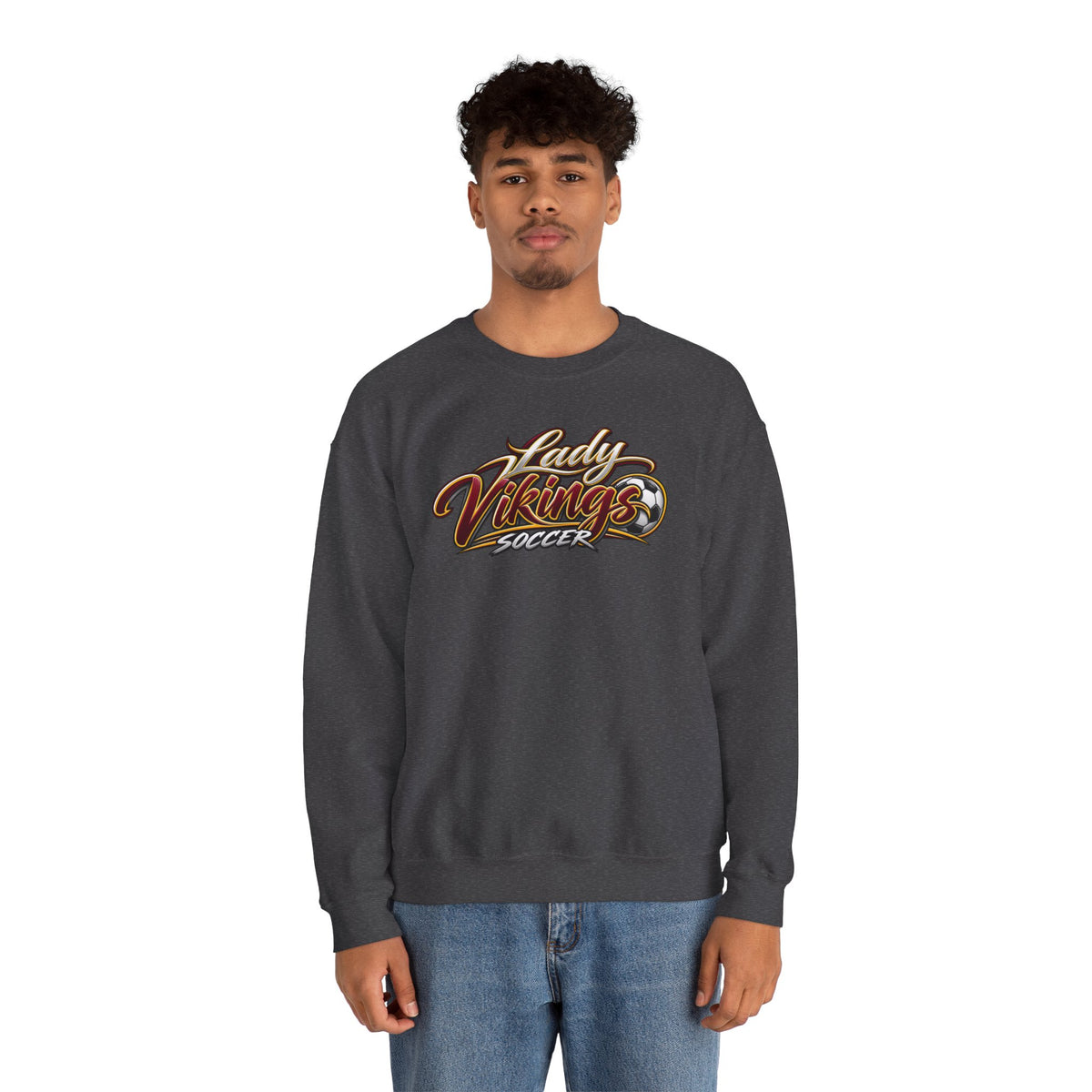 Valley Lady Vikings Soccer Script Spirit Fleece Crewneck Sweatshirt