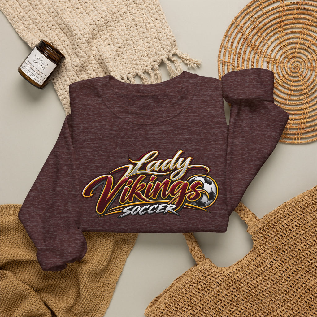 Valley Lady Vikings Soccer Script Spirit Fleece Crewneck Sweatshirt