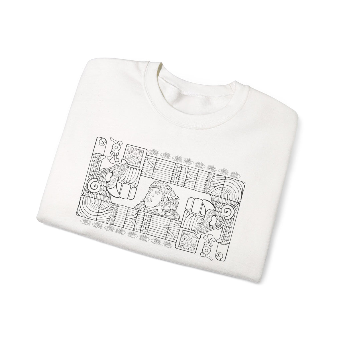 Aztec Wall (Black) – Original Hand-Drawn Aztec Wear Fleece Crewneck Sweatshirt