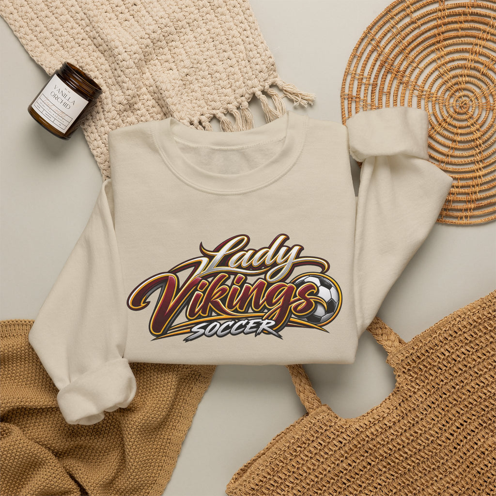 Valley Lady Vikings Soccer Script Spirit Fleece Crewneck Sweatshirt