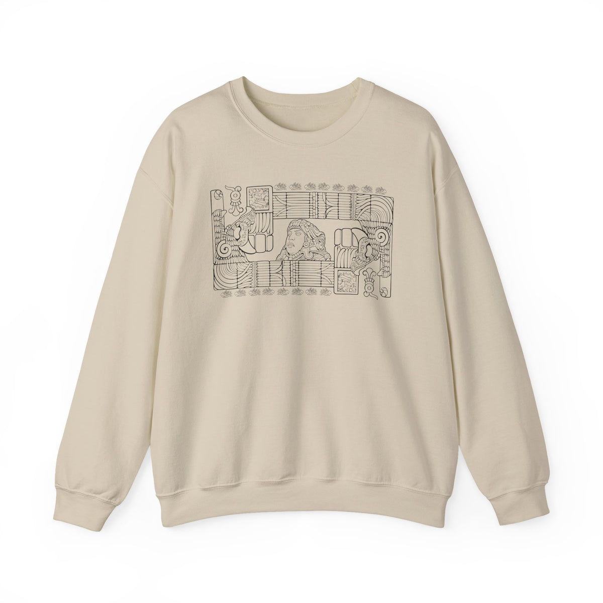 Aztec Wall (Black) – Original Hand-Drawn Aztec Wear Fleece Crewneck Sweatshirt