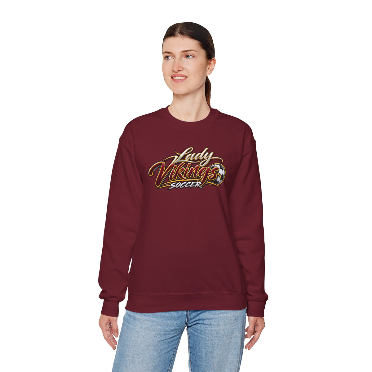 Valley Lady Vikings Soccer Script Spirit Fleece Crewneck Sweatshirt