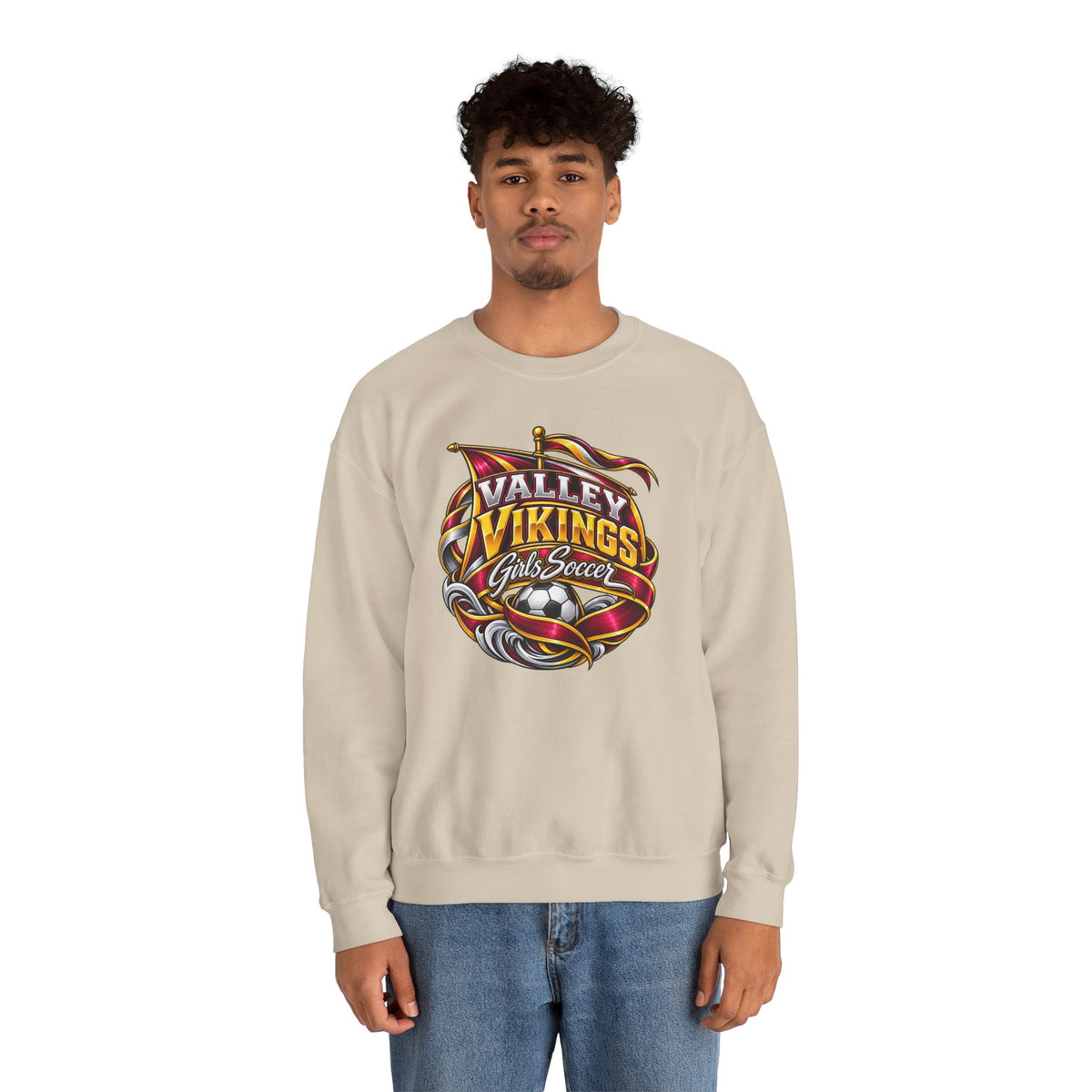 Valley Vikings Girls Soccer Viking Warrior Spirit Fleece Crewneck Sweatshirt