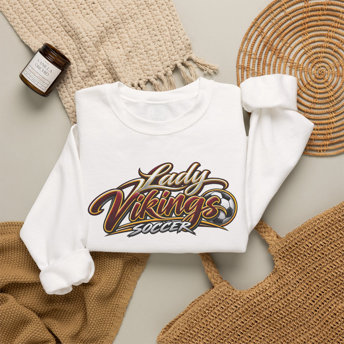 Valley Lady Vikings Soccer Script Spirit Fleece Crewneck Sweatshirt