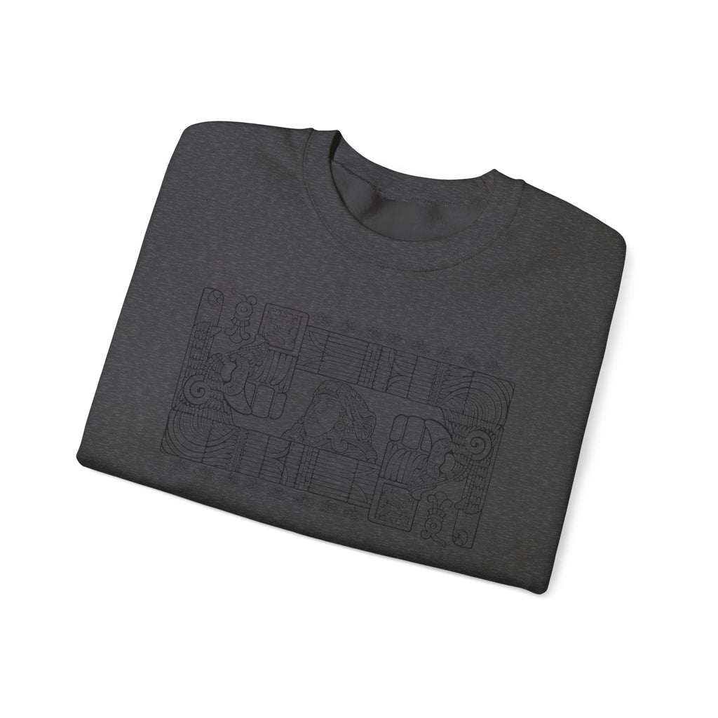 Aztec Wall (Black) – Original Hand-Drawn Aztec Wear Fleece Crewneck Sweatshirt