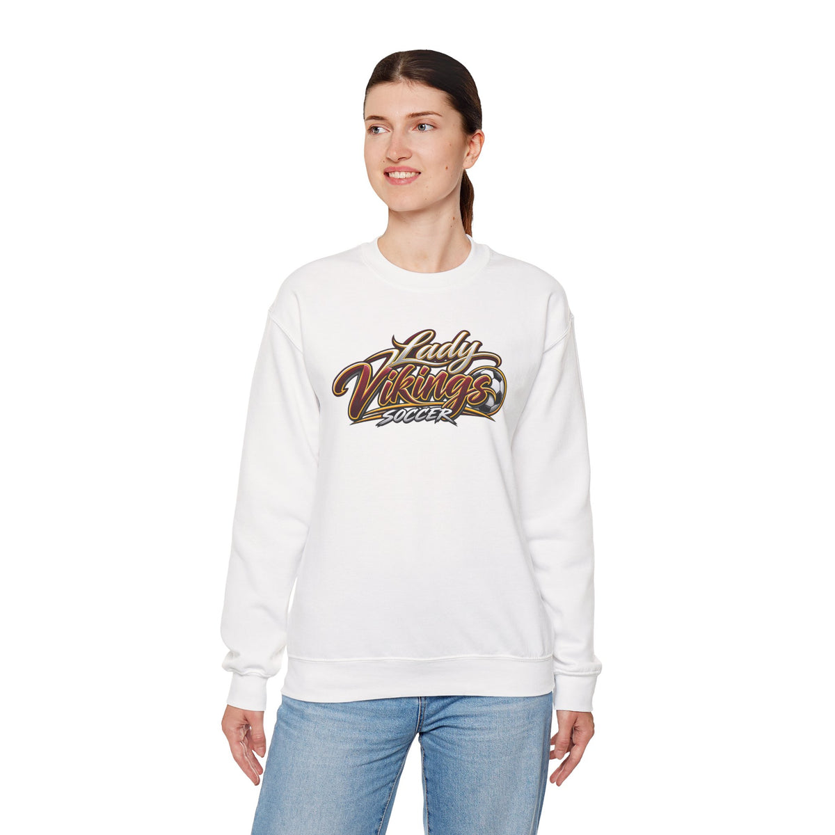 Valley Lady Vikings Soccer Script Spirit Fleece Crewneck Sweatshirt