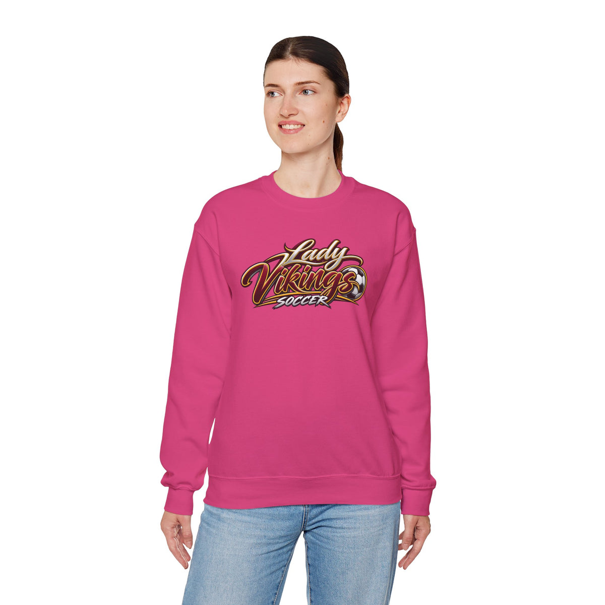 Valley Lady Vikings Soccer Script Spirit Fleece Crewneck Sweatshirt