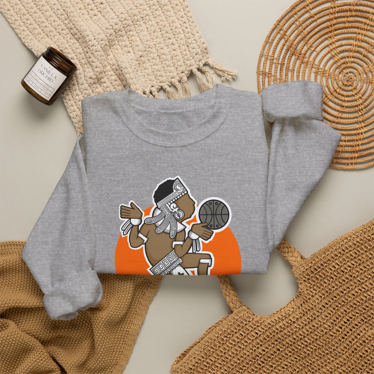 Aztec Hooper (Orange) – Original Aztec Wear Basketball Fleece Crewneck Sweatshirt