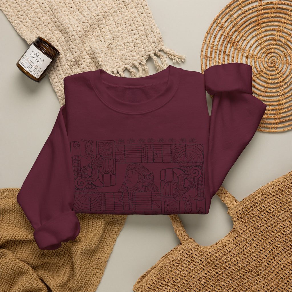 Aztec Wall (Black) – Original Hand-Drawn Aztec Wear Fleece Crewneck Sweatshirt