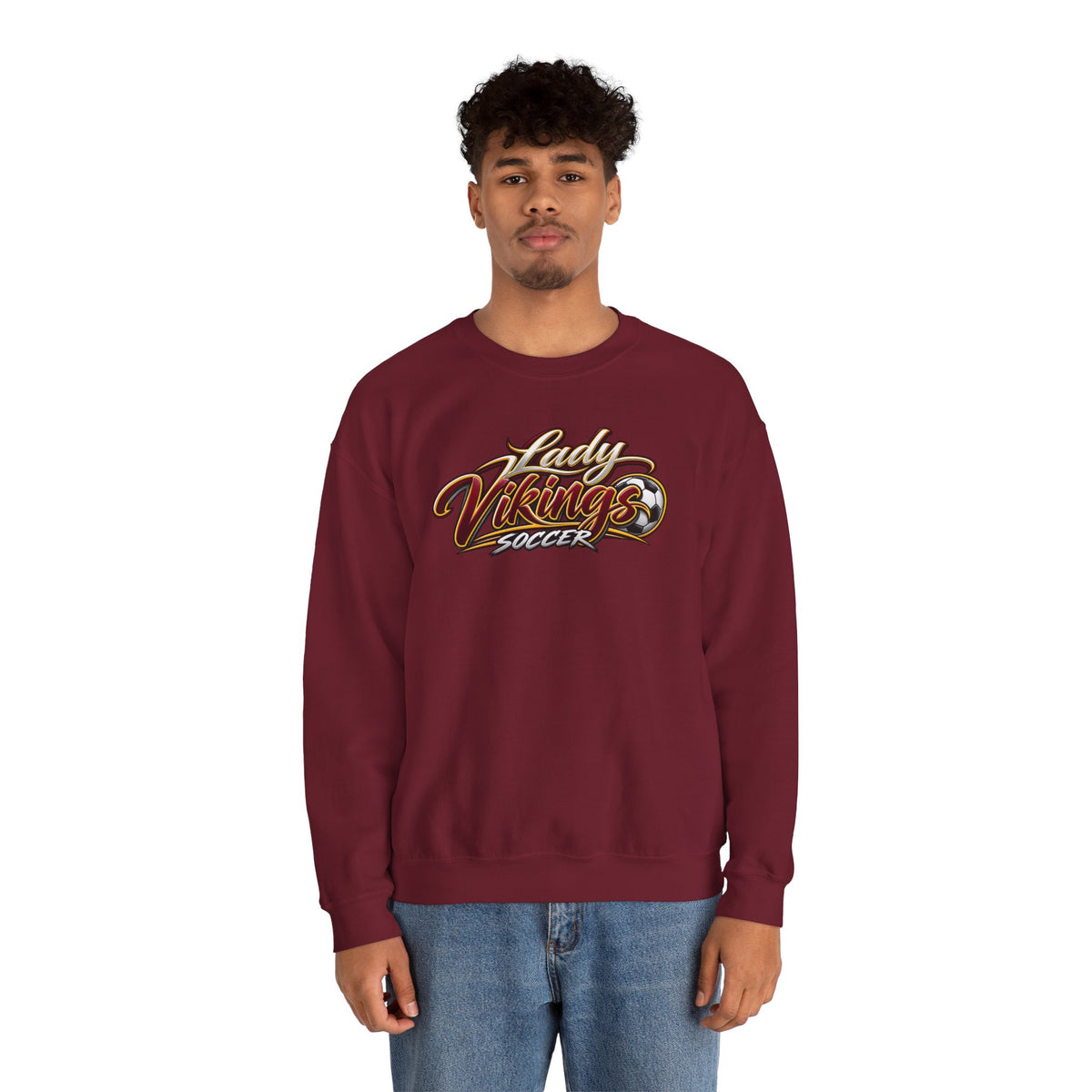 Valley Lady Vikings Soccer Script Spirit Fleece Crewneck Sweatshirt