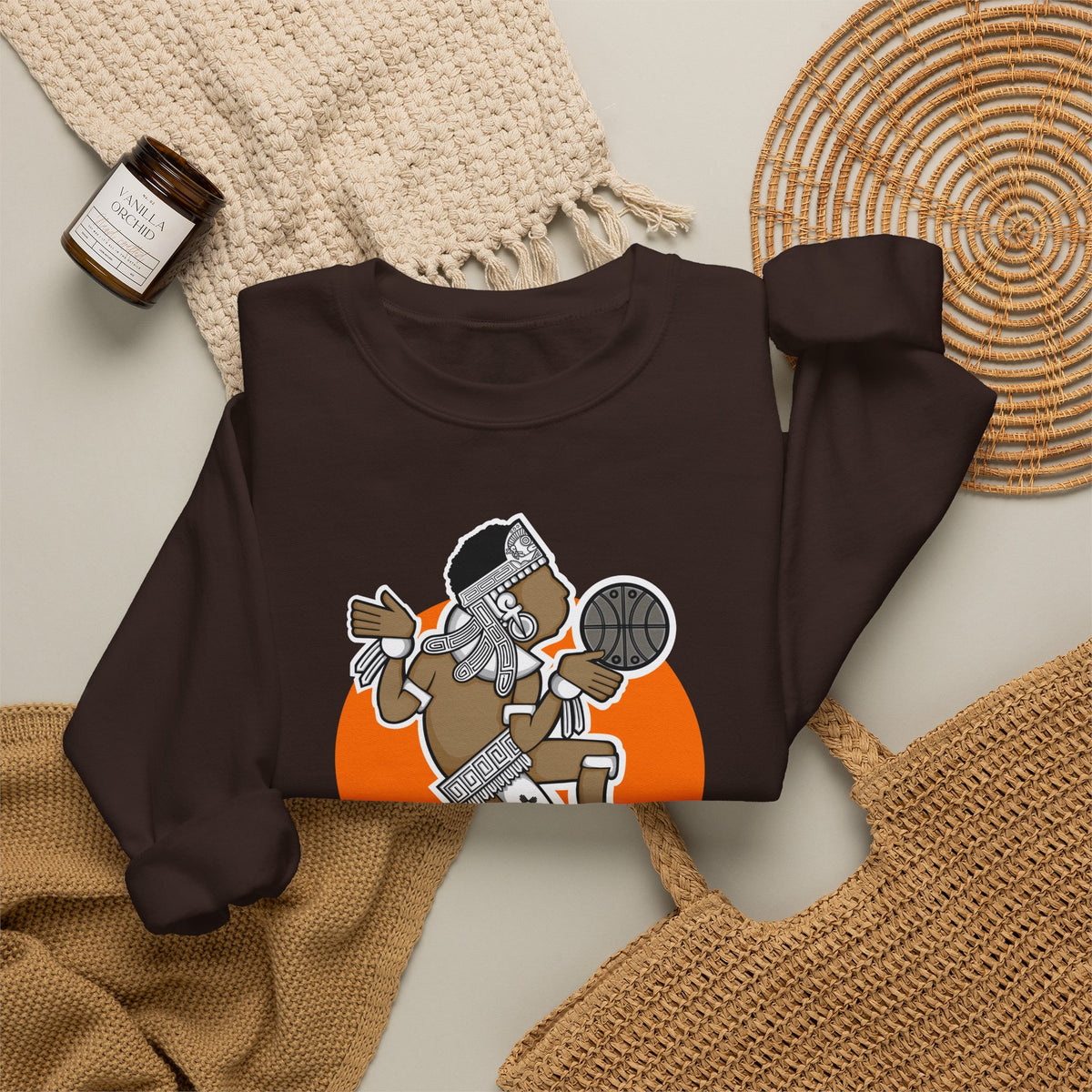 Aztec Hooper (Orange) – Original Aztec Wear Basketball Fleece Crewneck Sweatshirt