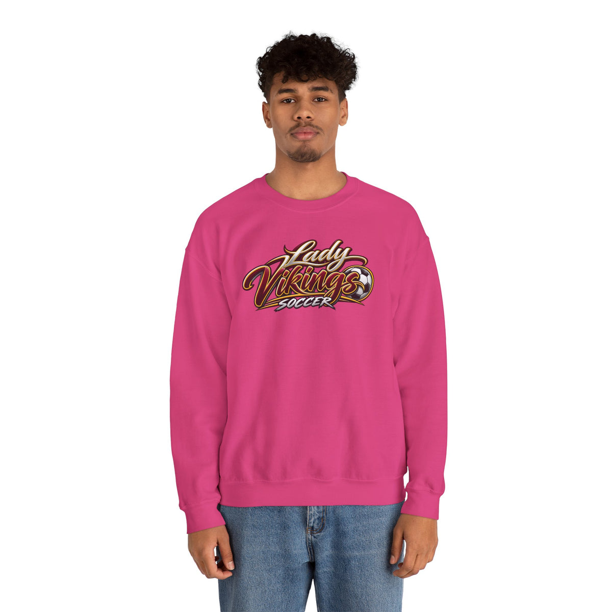 Valley Lady Vikings Soccer Script Spirit Fleece Crewneck Sweatshirt
