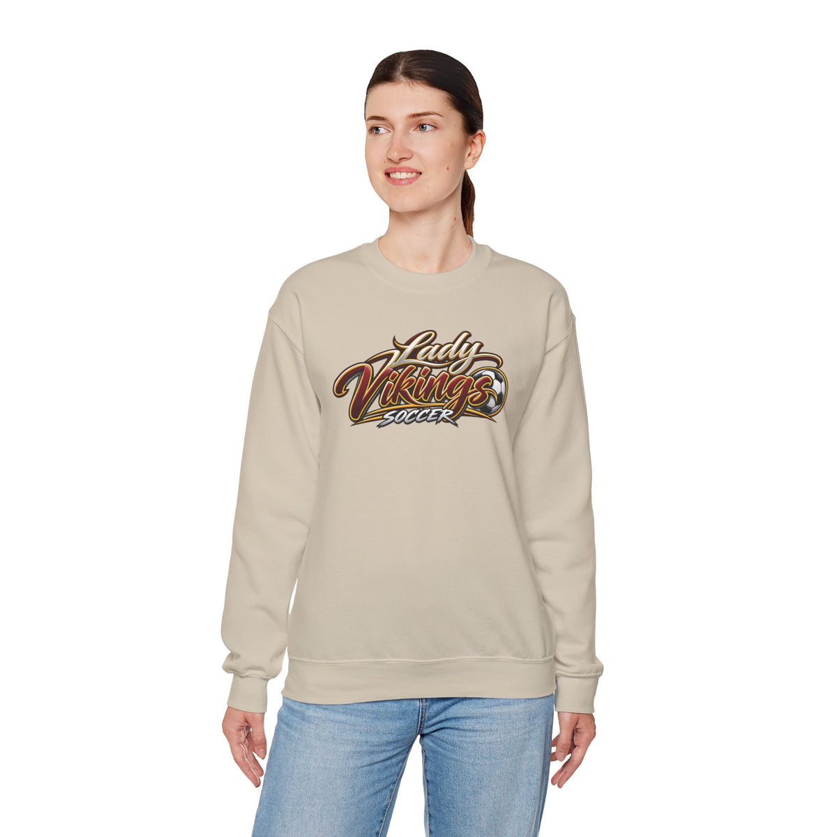Valley Lady Vikings Soccer Script Spirit Fleece Crewneck Sweatshirt