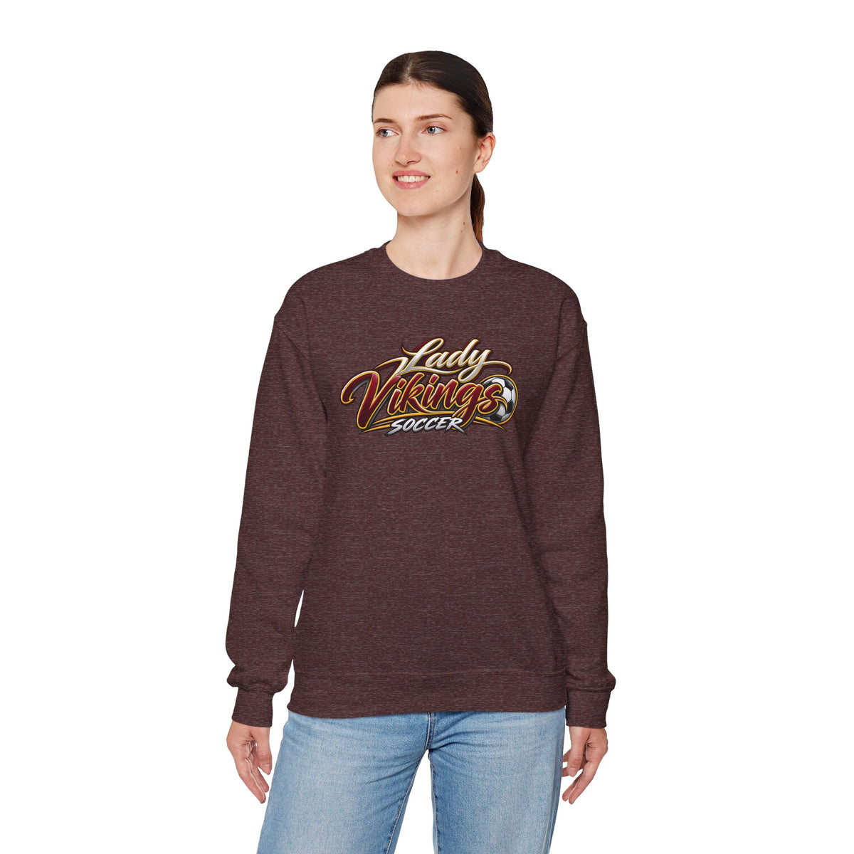 Valley Lady Vikings Soccer Script Spirit Fleece Crewneck Sweatshirt
