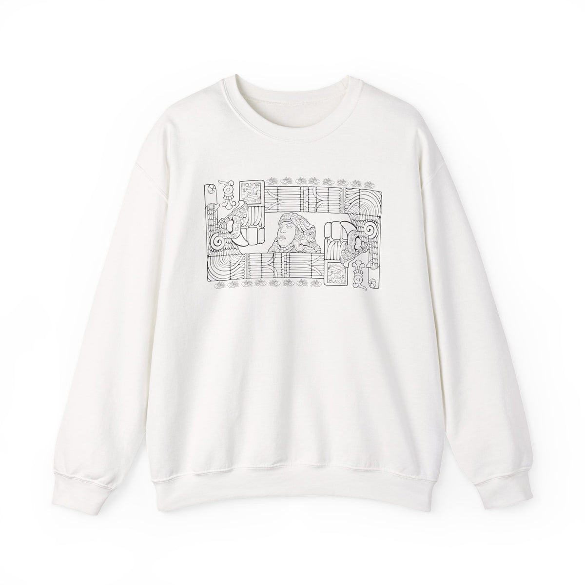 Aztec Wall (Black) – Original Hand-Drawn Aztec Wear Fleece Crewneck Sweatshirt