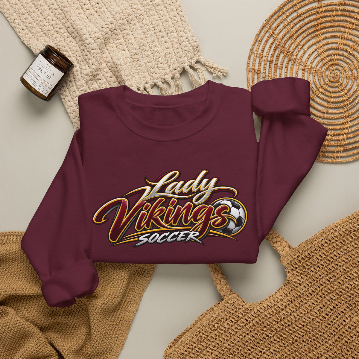 Valley Lady Vikings Soccer Script Spirit Fleece Crewneck Sweatshirt