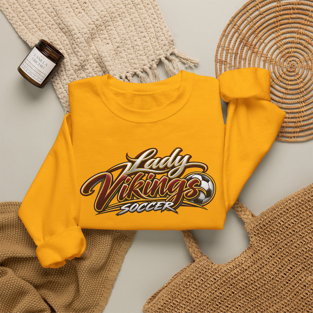 Valley Lady Vikings Soccer Script Spirit Fleece Crewneck Sweatshirt