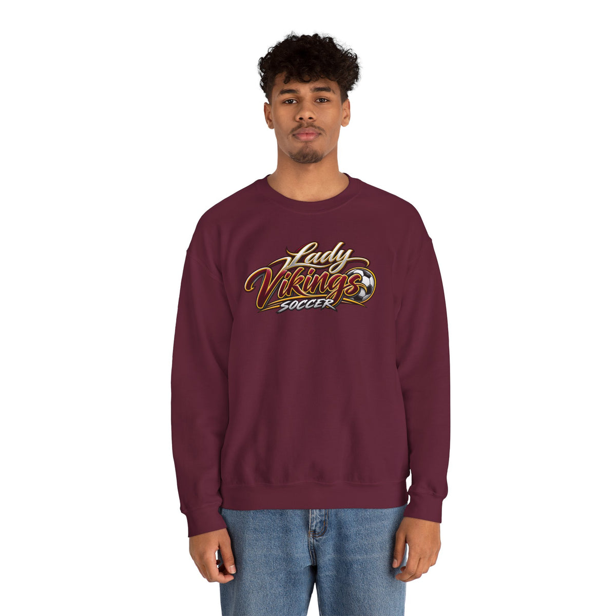 Valley Lady Vikings Soccer Script Spirit Fleece Crewneck Sweatshirt