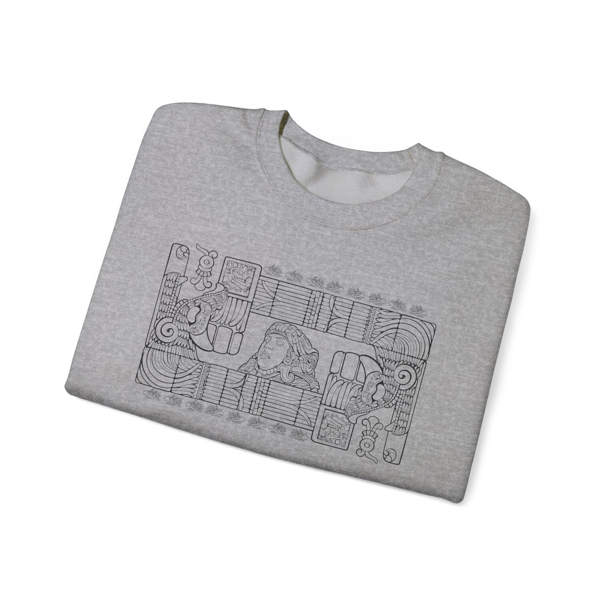 Aztec Wall (Black) – Original Hand-Drawn Aztec Wear Fleece Crewneck Sweatshirt