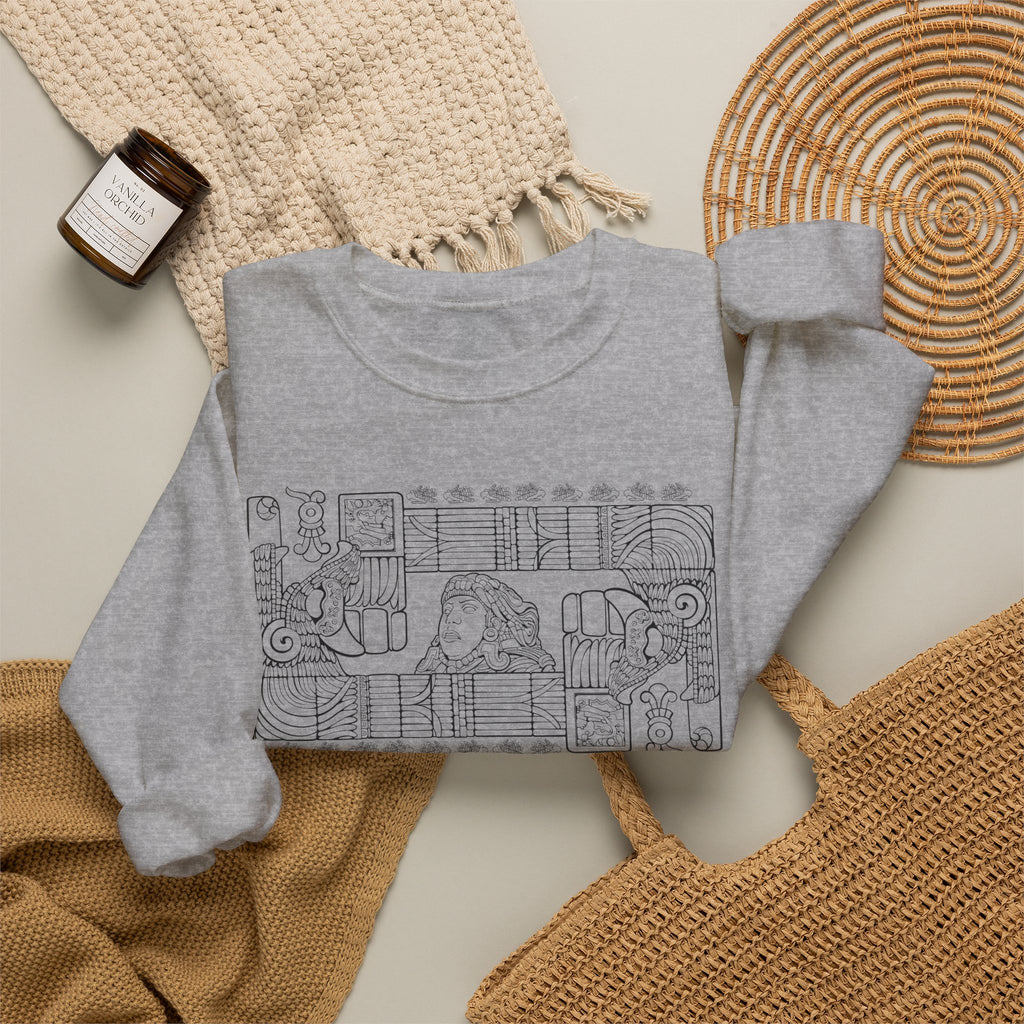Aztec Wall (Black) – Original Hand-Drawn Aztec Wear Fleece Crewneck Sweatshirt