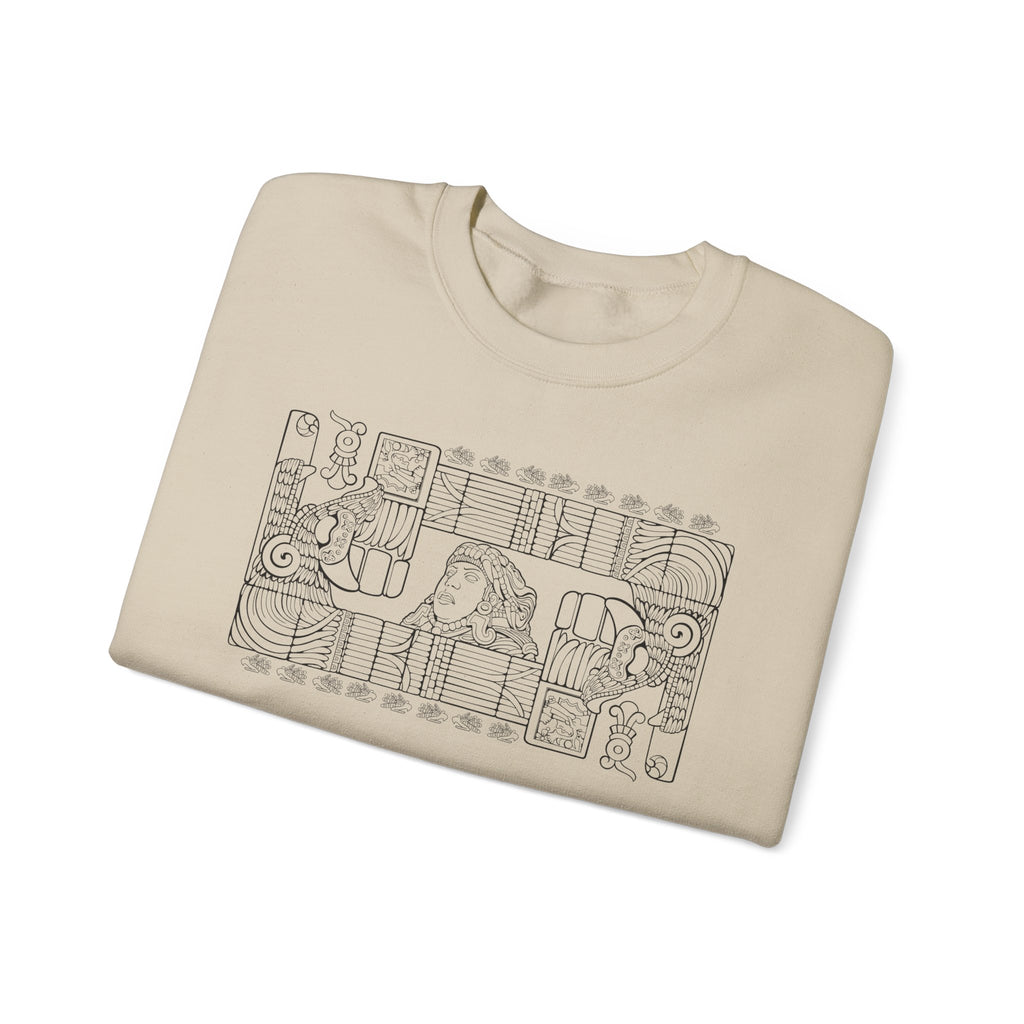 Aztec Wall (Black) – Original Hand-Drawn Aztec Wear Fleece Crewneck Sweatshirt